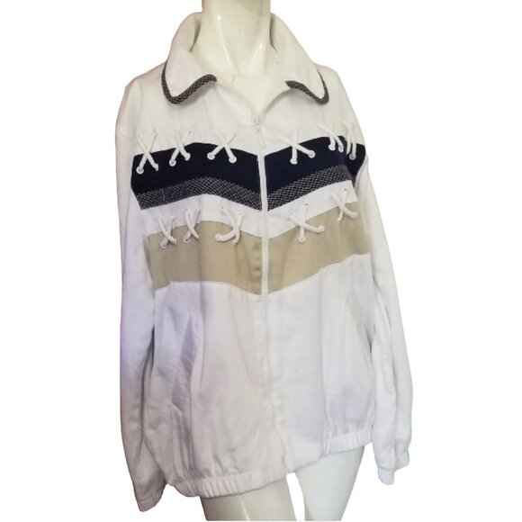 Alfred Dunner Sailing Windbreaker Jacket Sz 10 (Med) White Navy Blue with Ropes - Picture 7 of 7